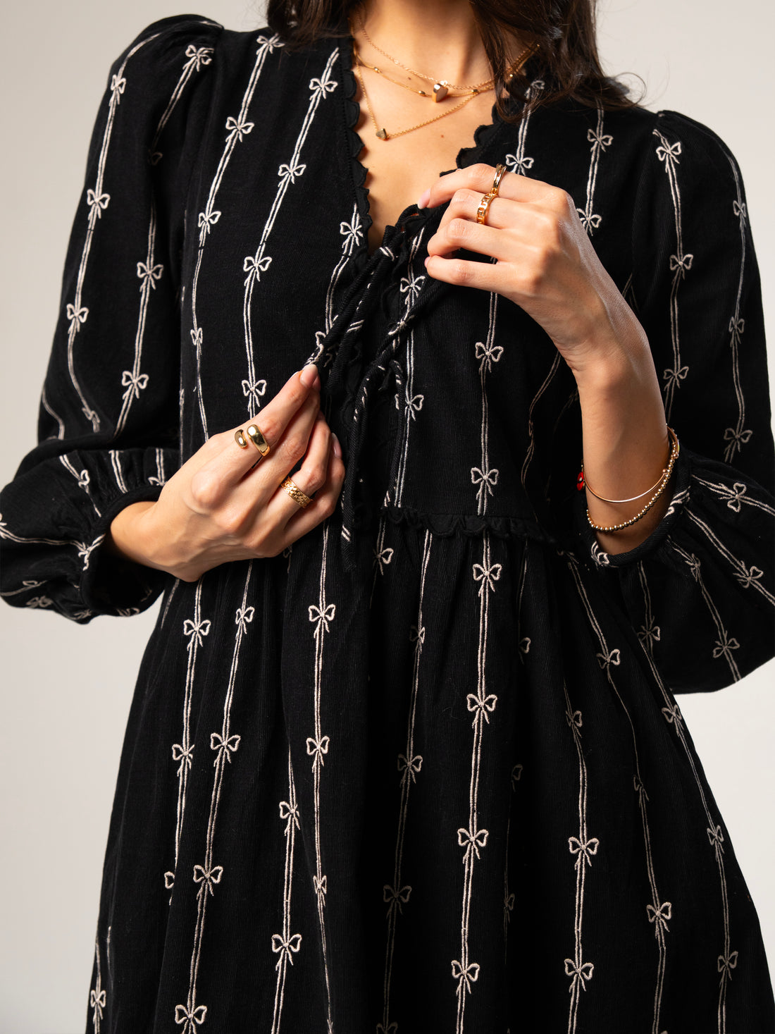 Beatrix Black Cord Embroidered Midi Dress