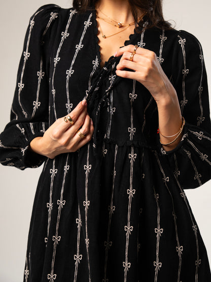 Beatrix Black Cord Embroidered Midi Dress