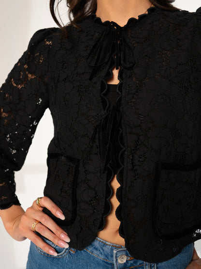 Lina Black Lace Velvet Trim Jacket