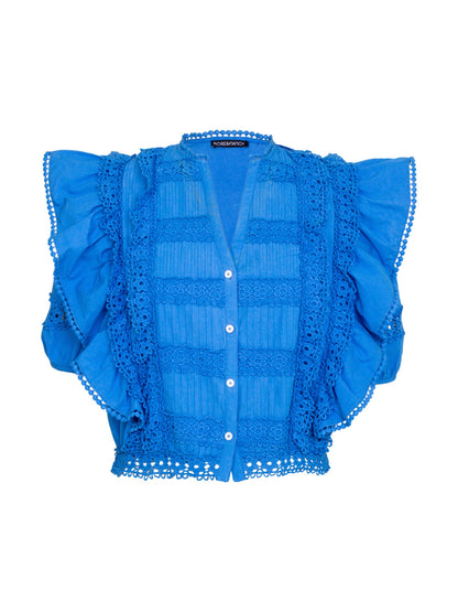 Daisy Blue Lace Trim Blouse
