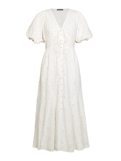 Penny White Lace Button Through Midi Dress