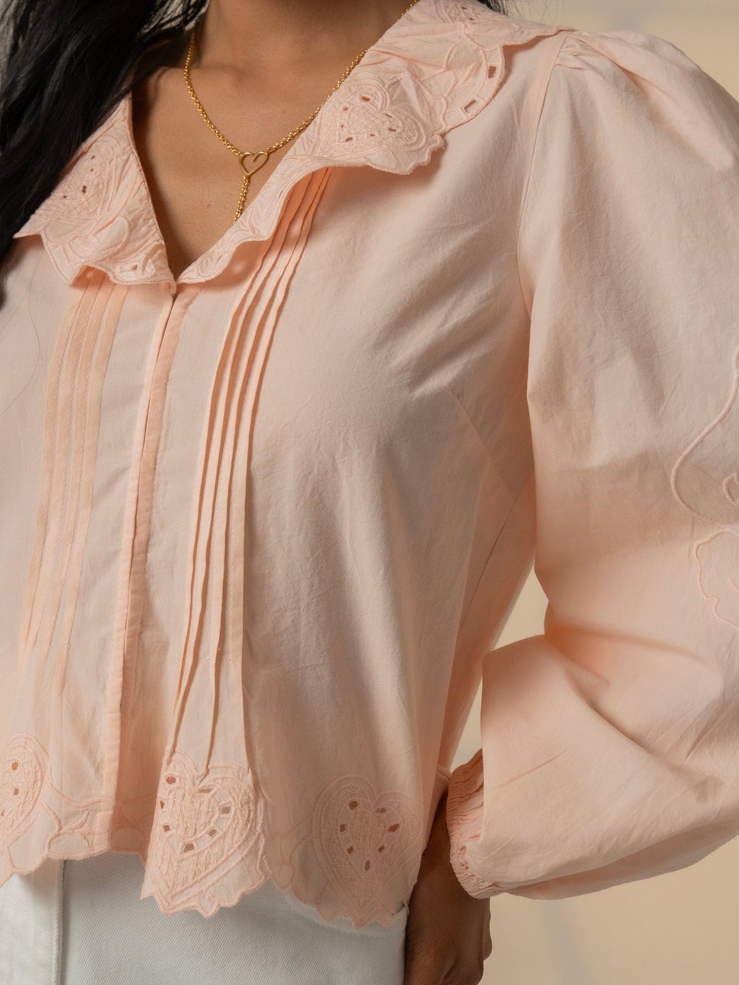 Helen Pink Heart Embroidery Collar Blouse