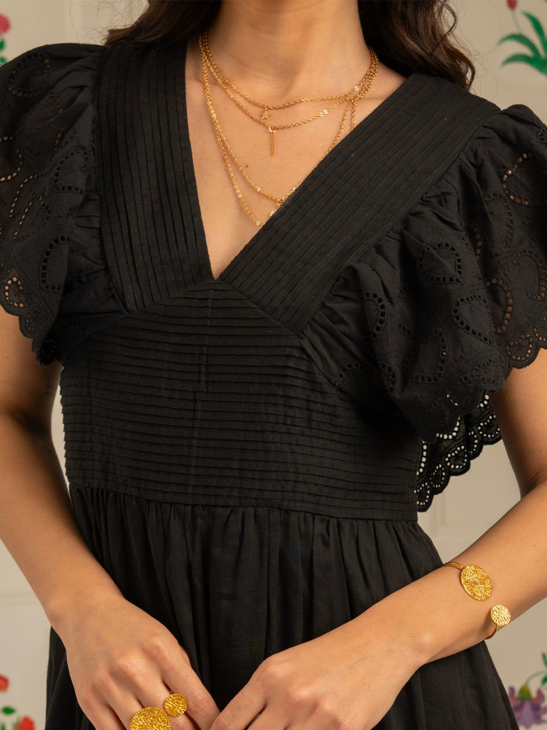 Elleanor Heart Lace Trim Black Maxi Dress 
