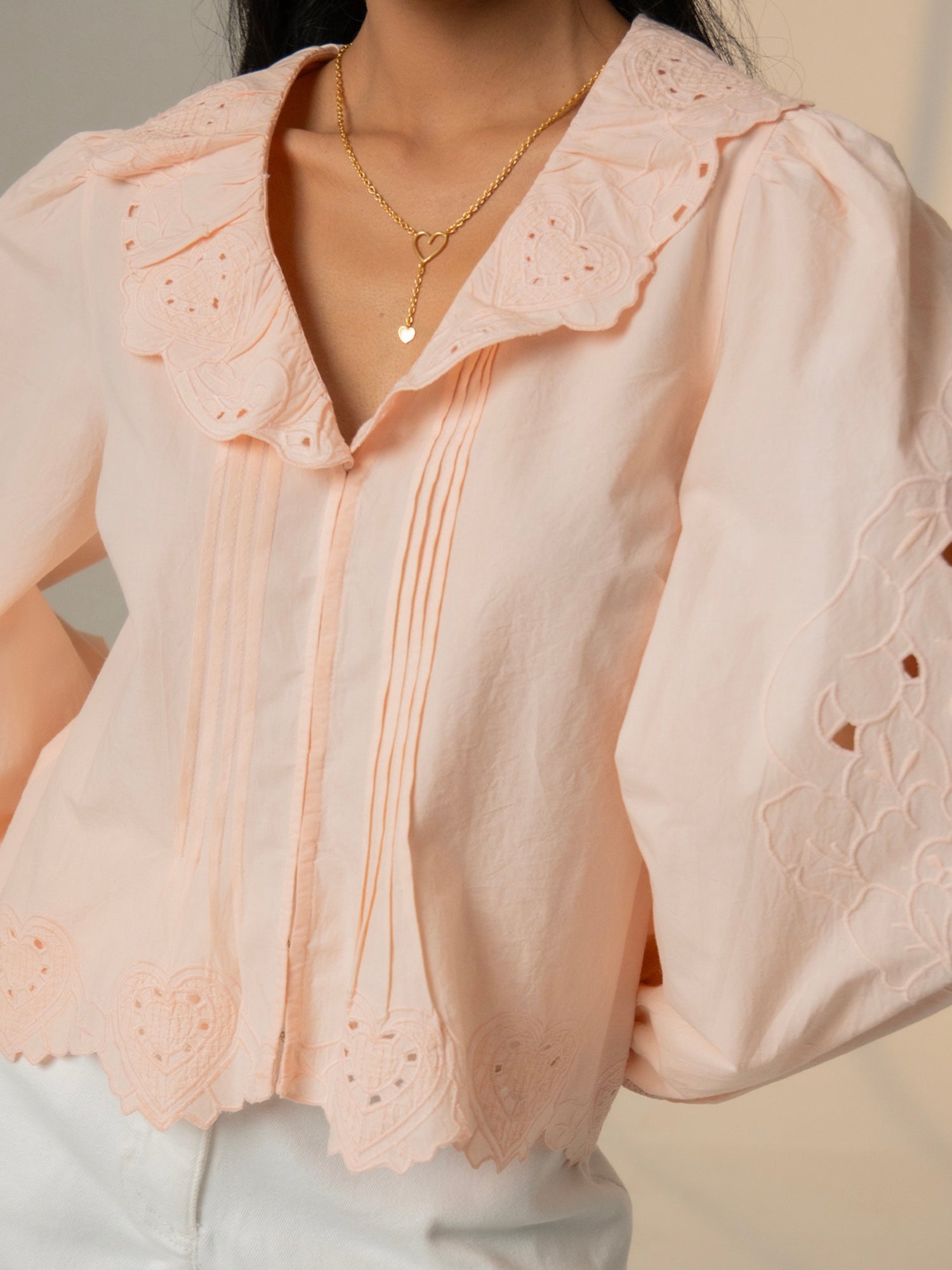 Helen Pink Heart Embroidery Collar Blouse