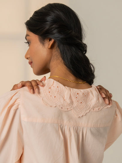 Helen Pink Heart Embroidery Collar Blouse