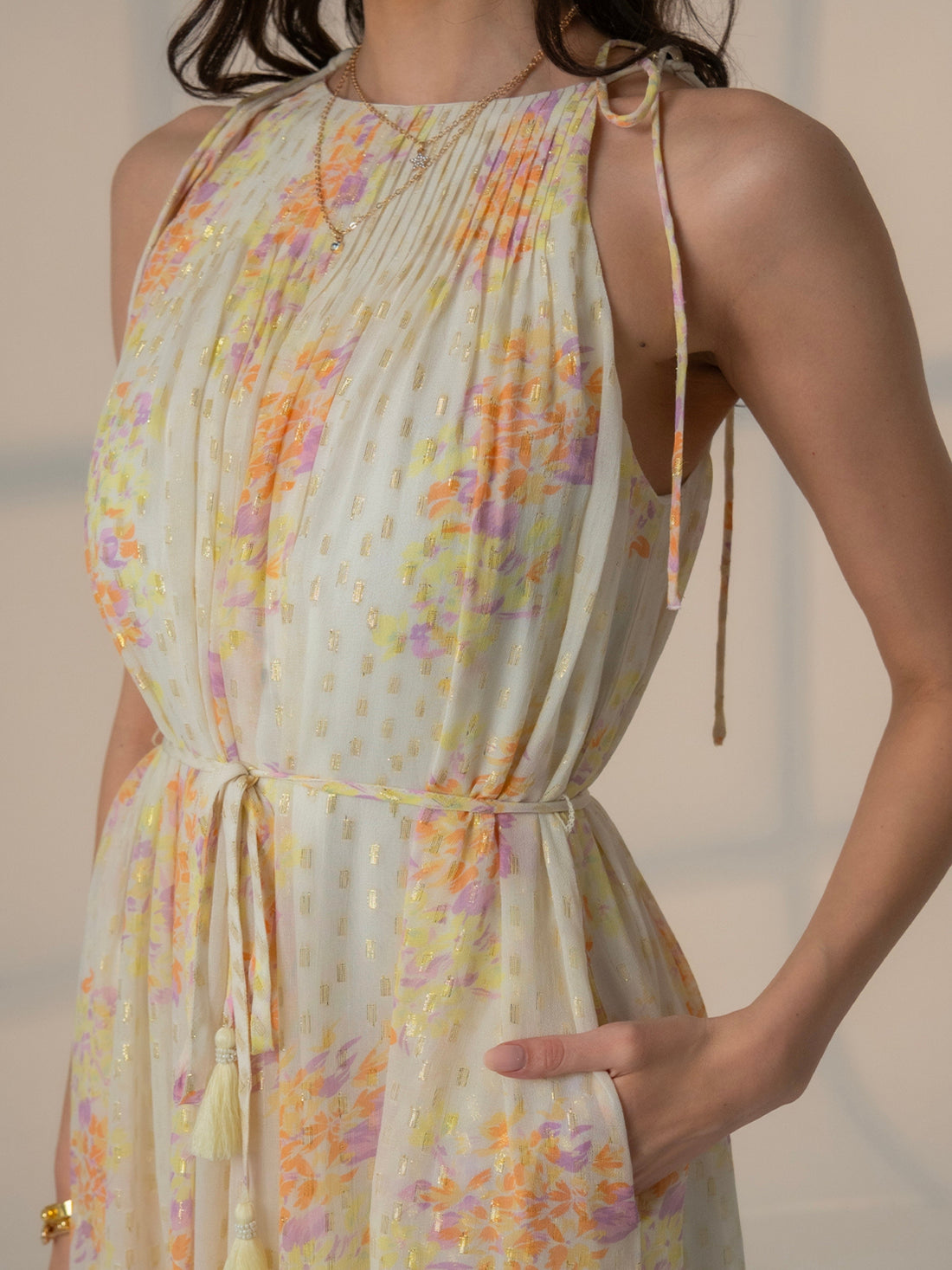 Ellie Soft Yellow Sparkle Print Maxi Dress 