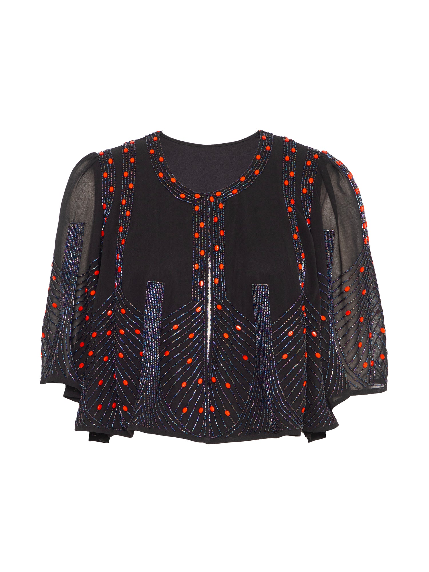 Anna Black Cape Sleeve Hand Beaded Top