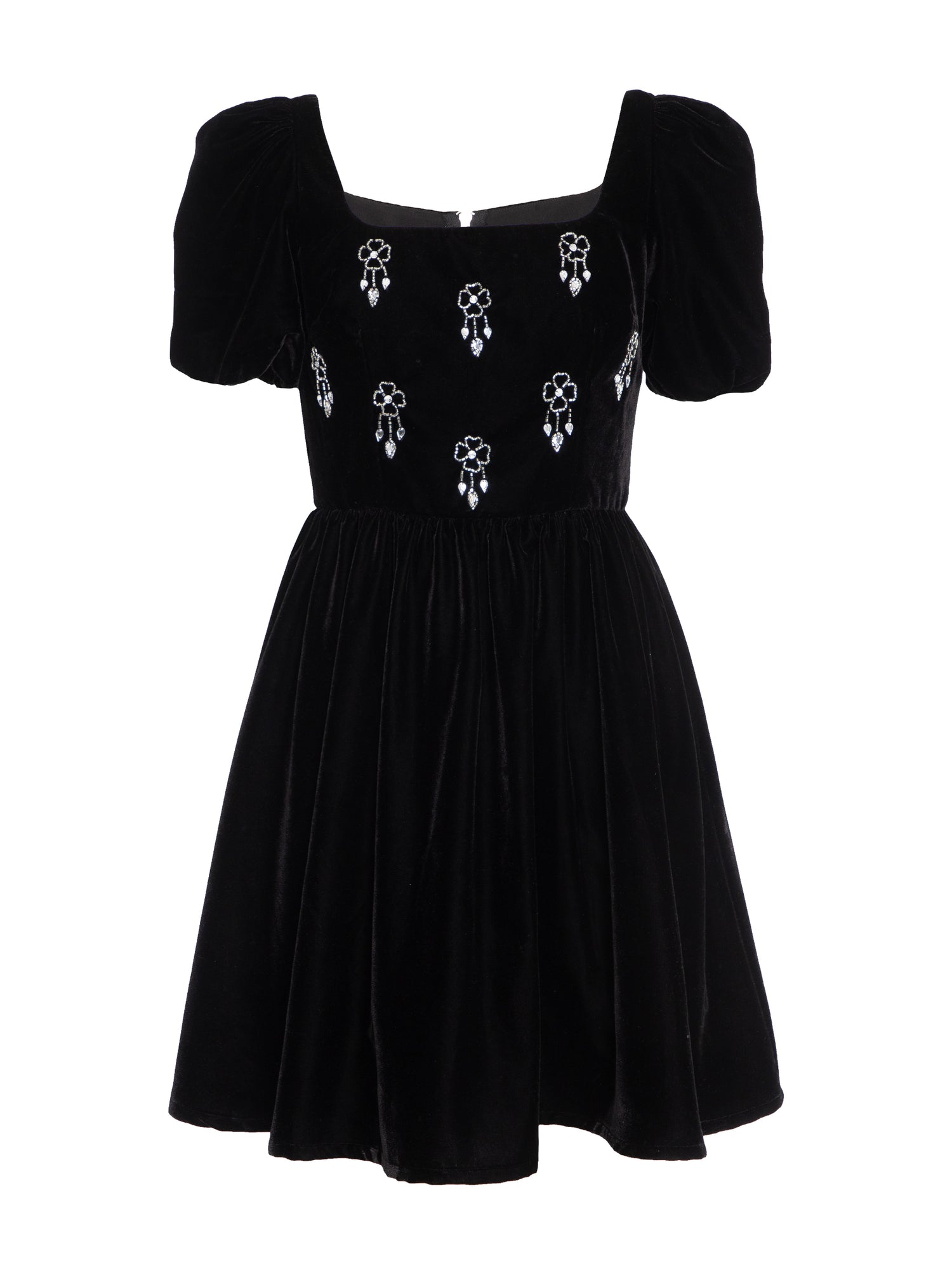 Jolene Black Hand Embellished Square Neck Velvet Mini Dress