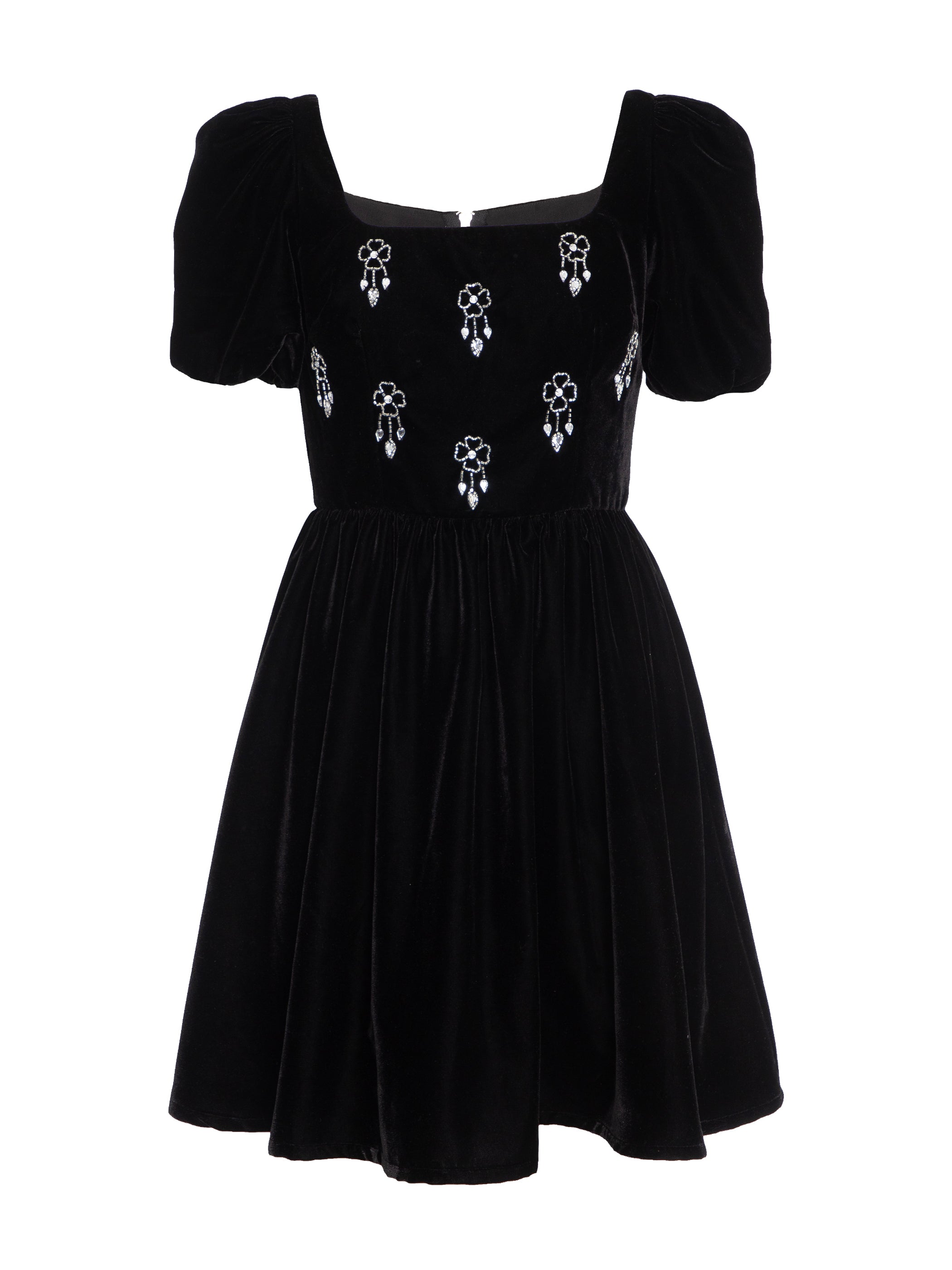 Jolene Black Hand Embellished Square Neck Velvet Mini Dress