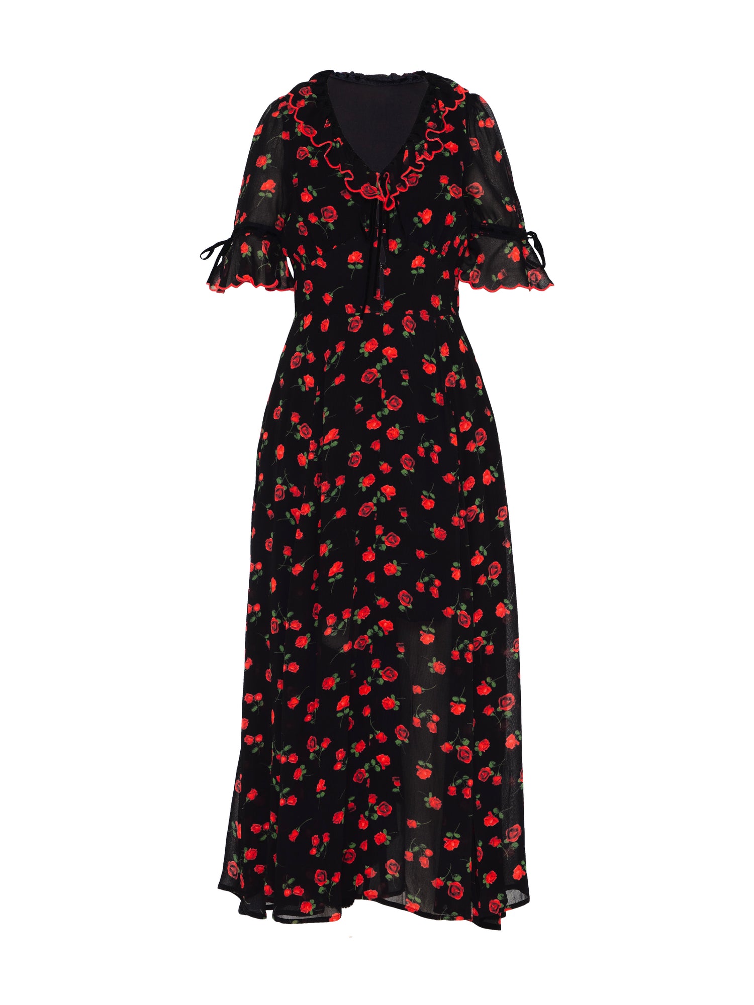 Toni Rose Print Velvet Tie Maxi Dress 