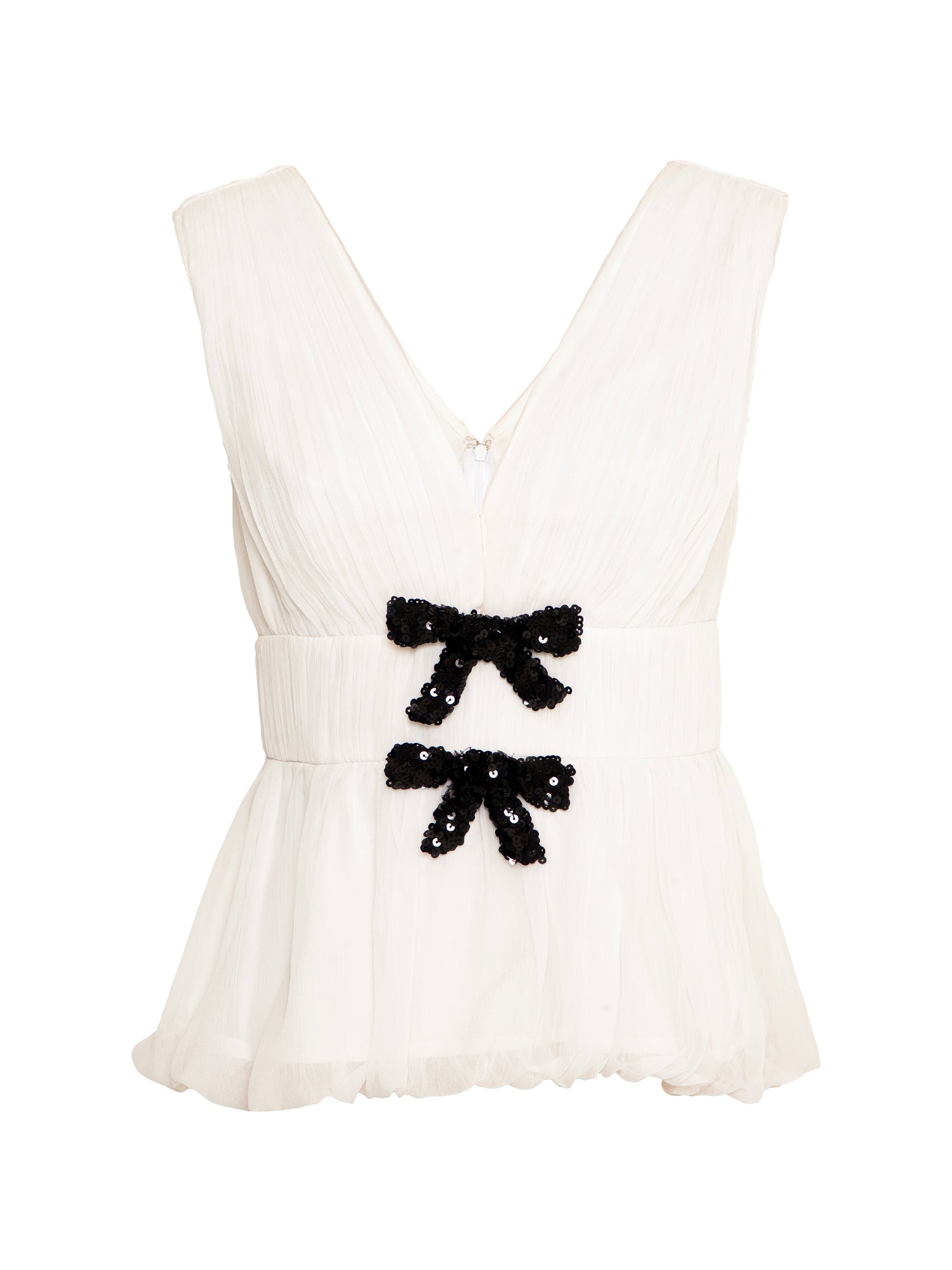 Anais Cream Sleeveless Embellished Bow Top 
