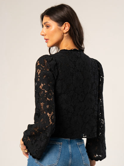 Lina Black Lace Velvet Trim Jacket