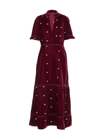 Sara Heart Embroidered Velvet Dress