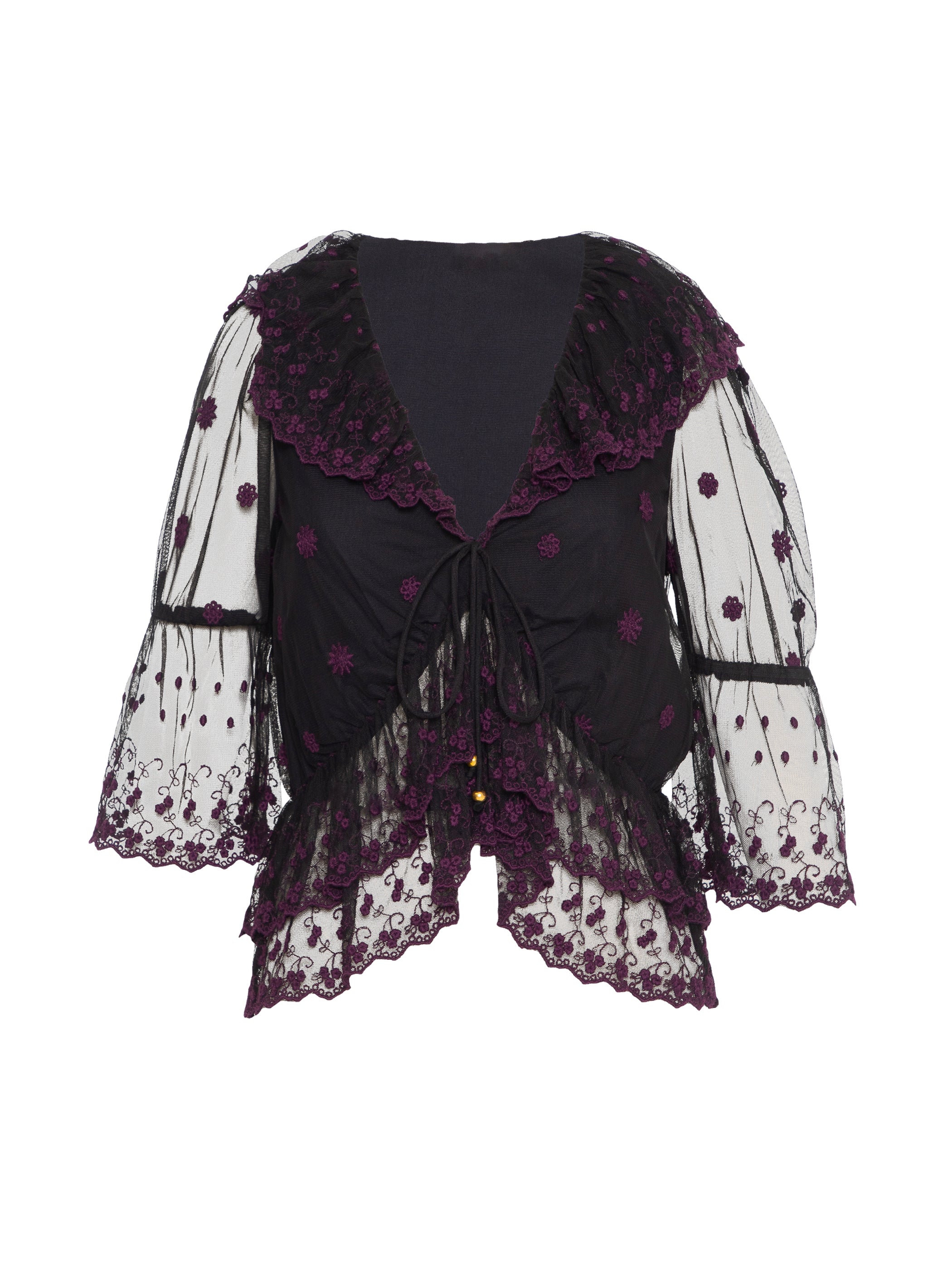 Samira Black and Berry Embroidered Lace Blouse