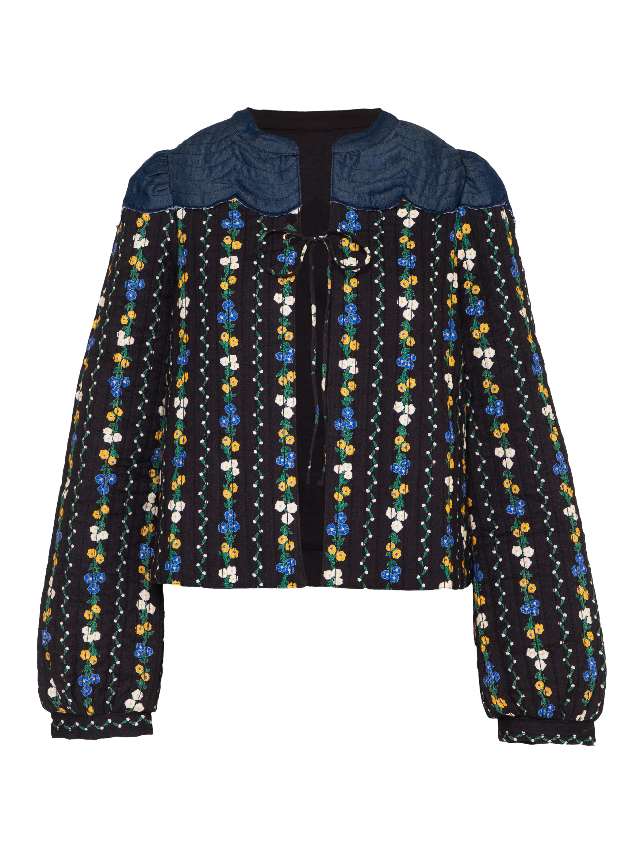 Kiri Black Floral Printed Scalloped Jacket
