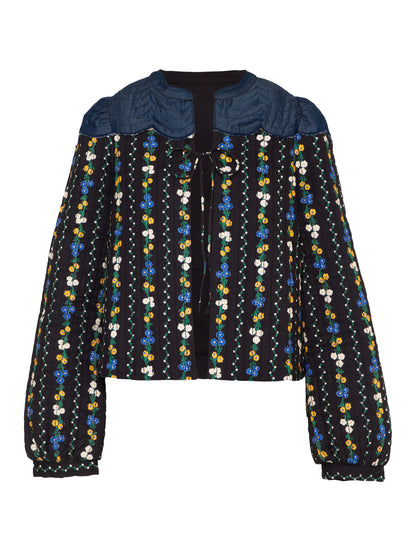 Kiri Black Floral Printed Scalloped Jacket