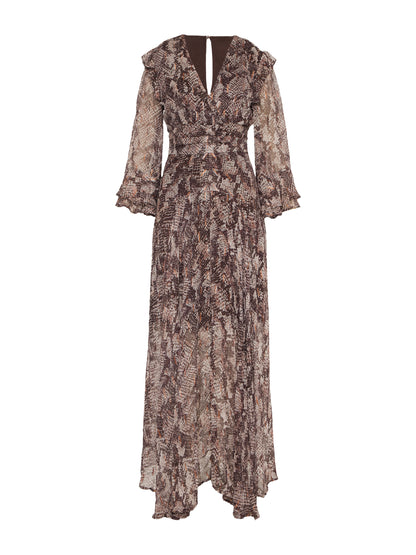 Lizzie Chocolate Snake Sparkle Print Maxi Dress