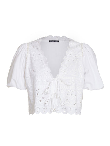 Emilie Embroidered White Tie Front Top 