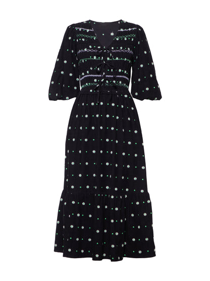 Eddie Black Cord Embroidered Polka Dot Maxi Dress