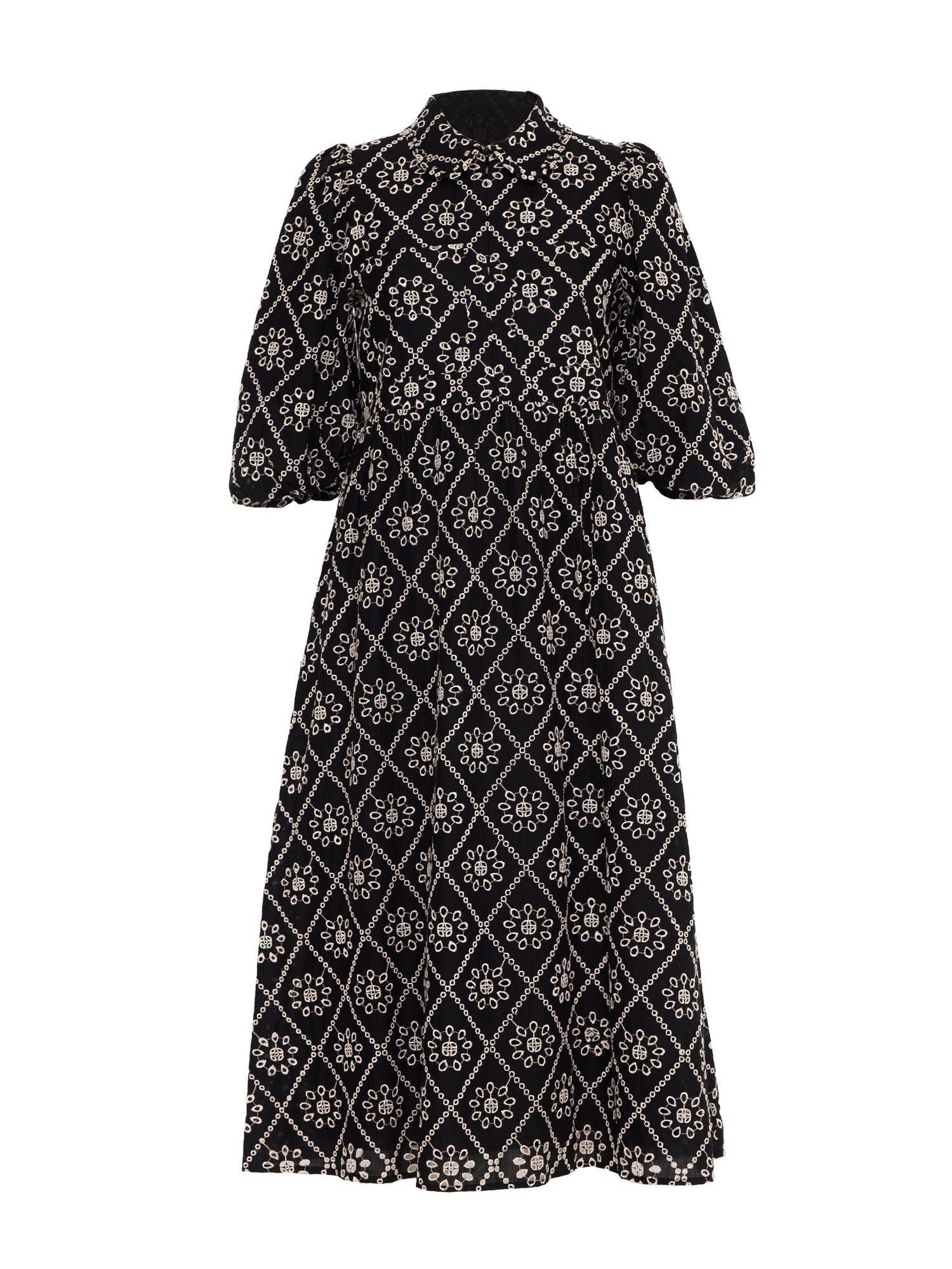 Lucille Black And White Broderie Dress