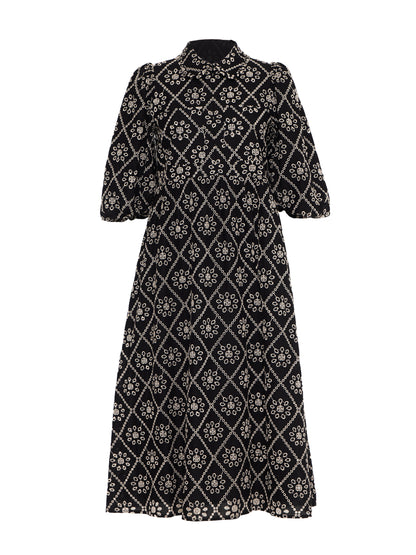 Lucille Black And White Broderie Dress