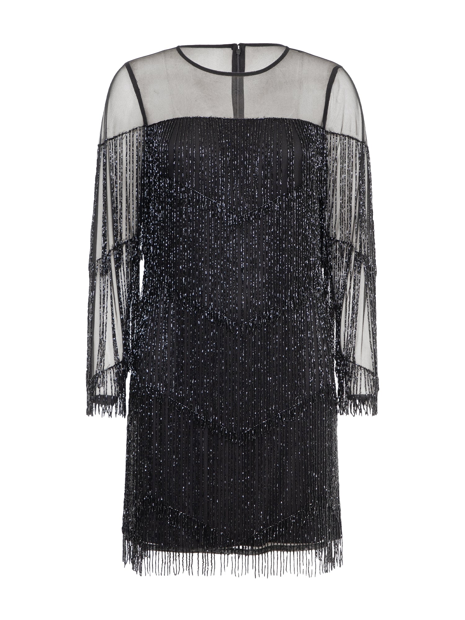 Elise Black Beaded Fringe Mini Dress