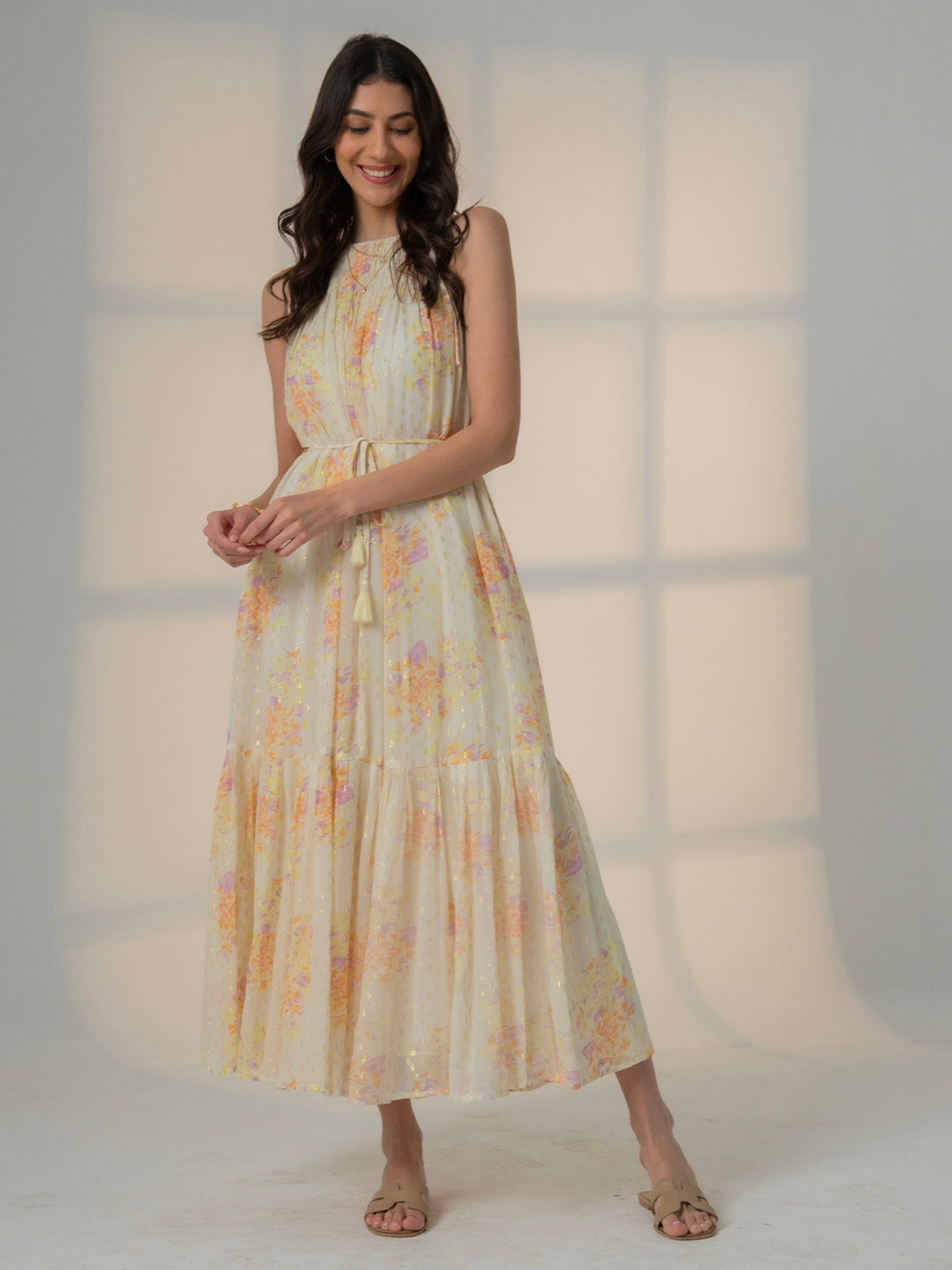 Ellie Soft Yellow Sparkle Print Maxi Dress 