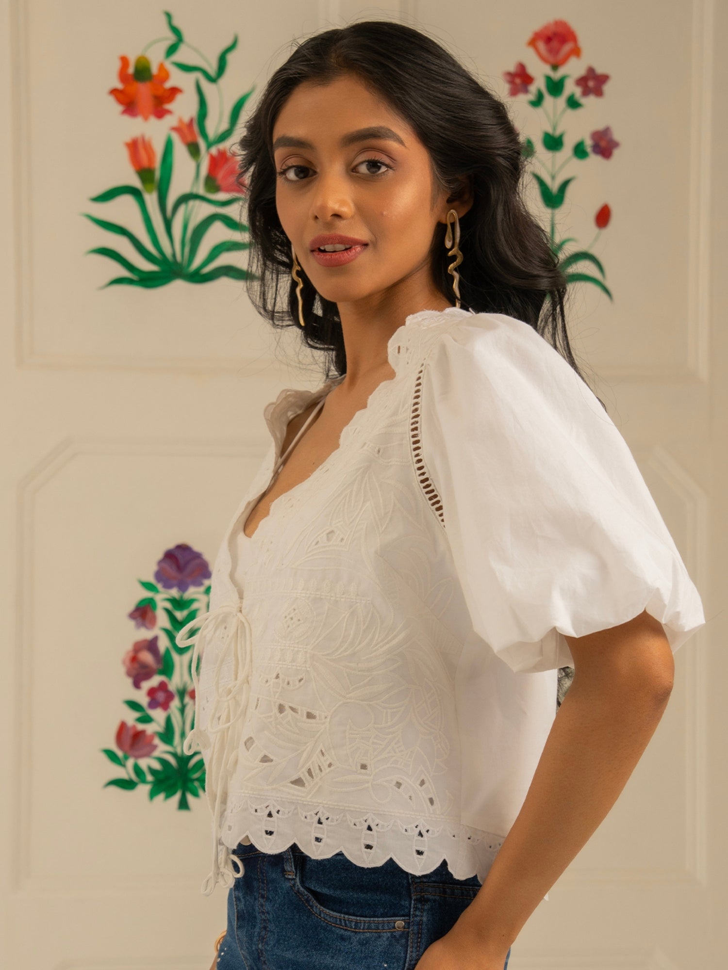 Emilie Embroidered White Tie Front Top 