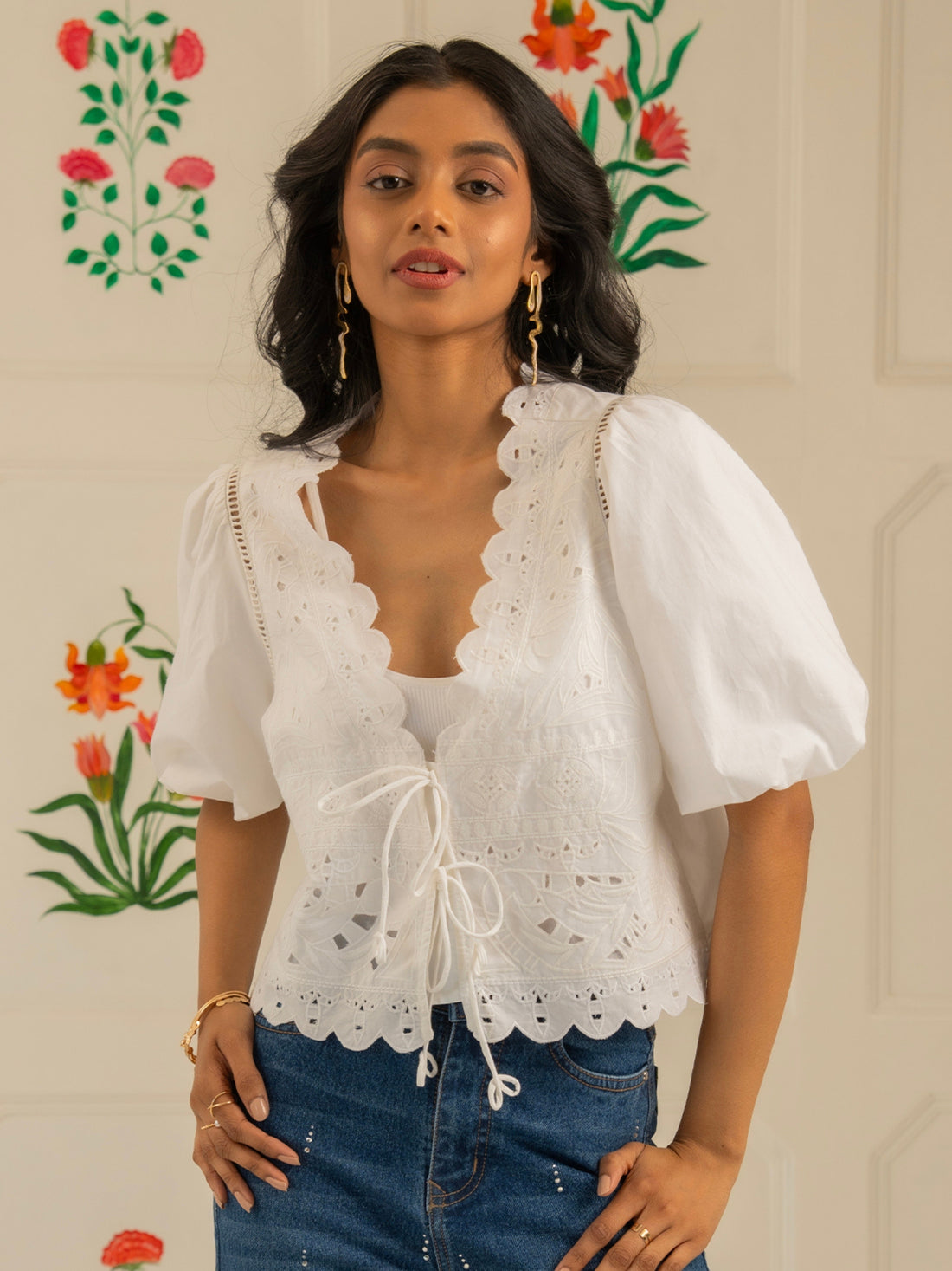 Emilie Embroidered White Tie Front Top 