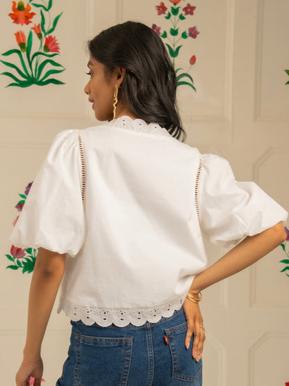 Emilie Embroidered White Tie Front Top 