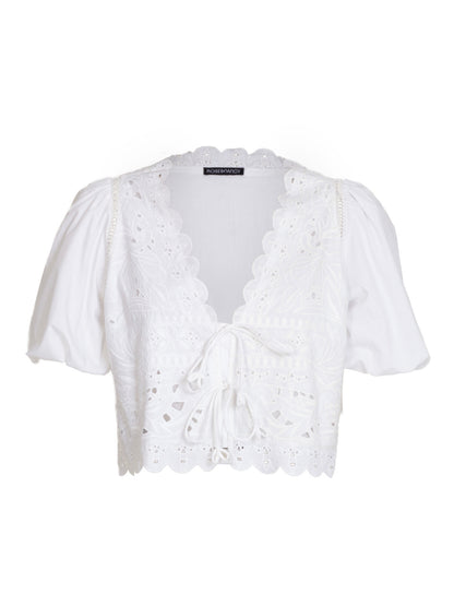 Emilie Embroidered White Tie Front Top 