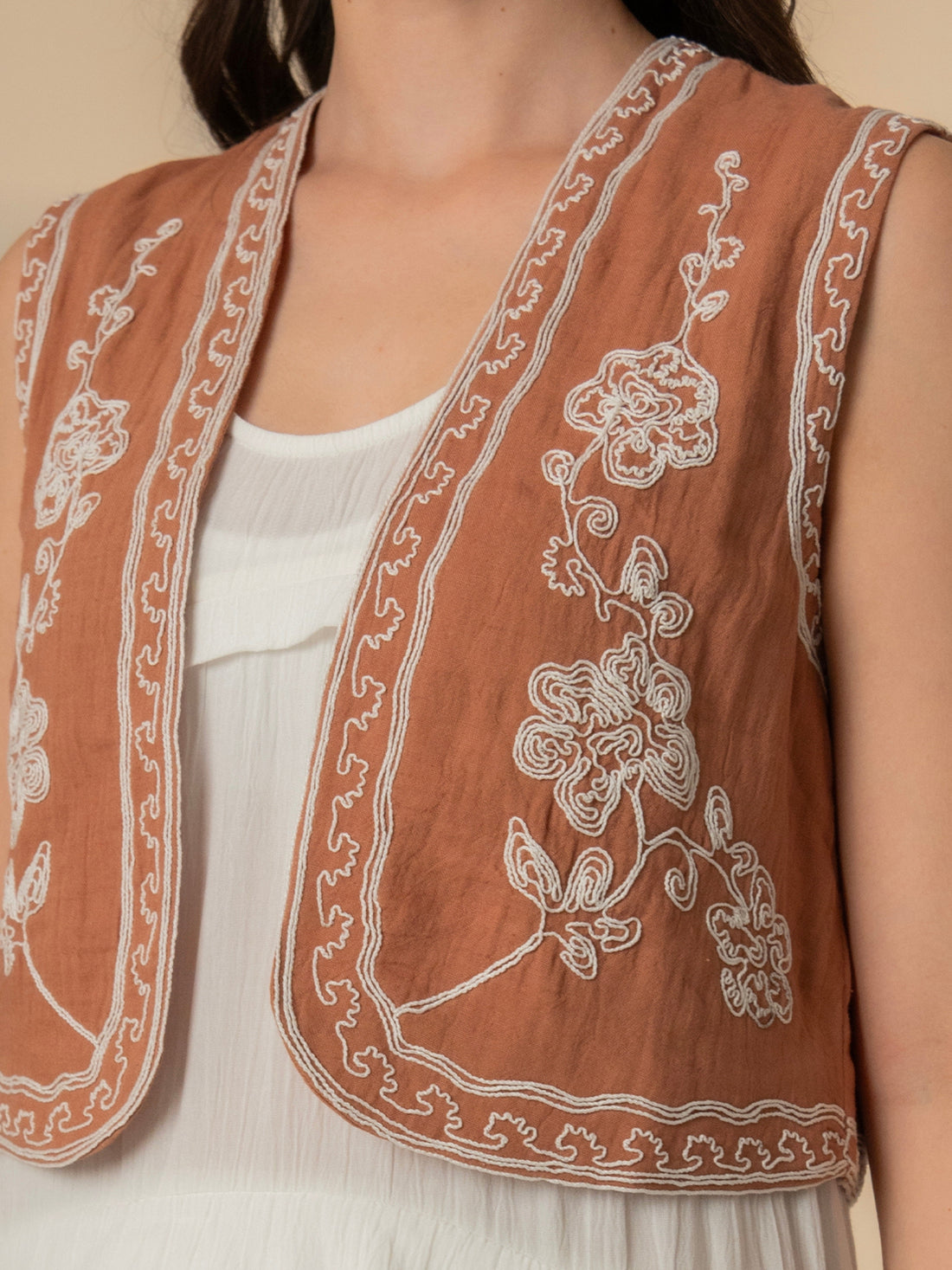 Lisa Embroidered Mocha Waistcoat 