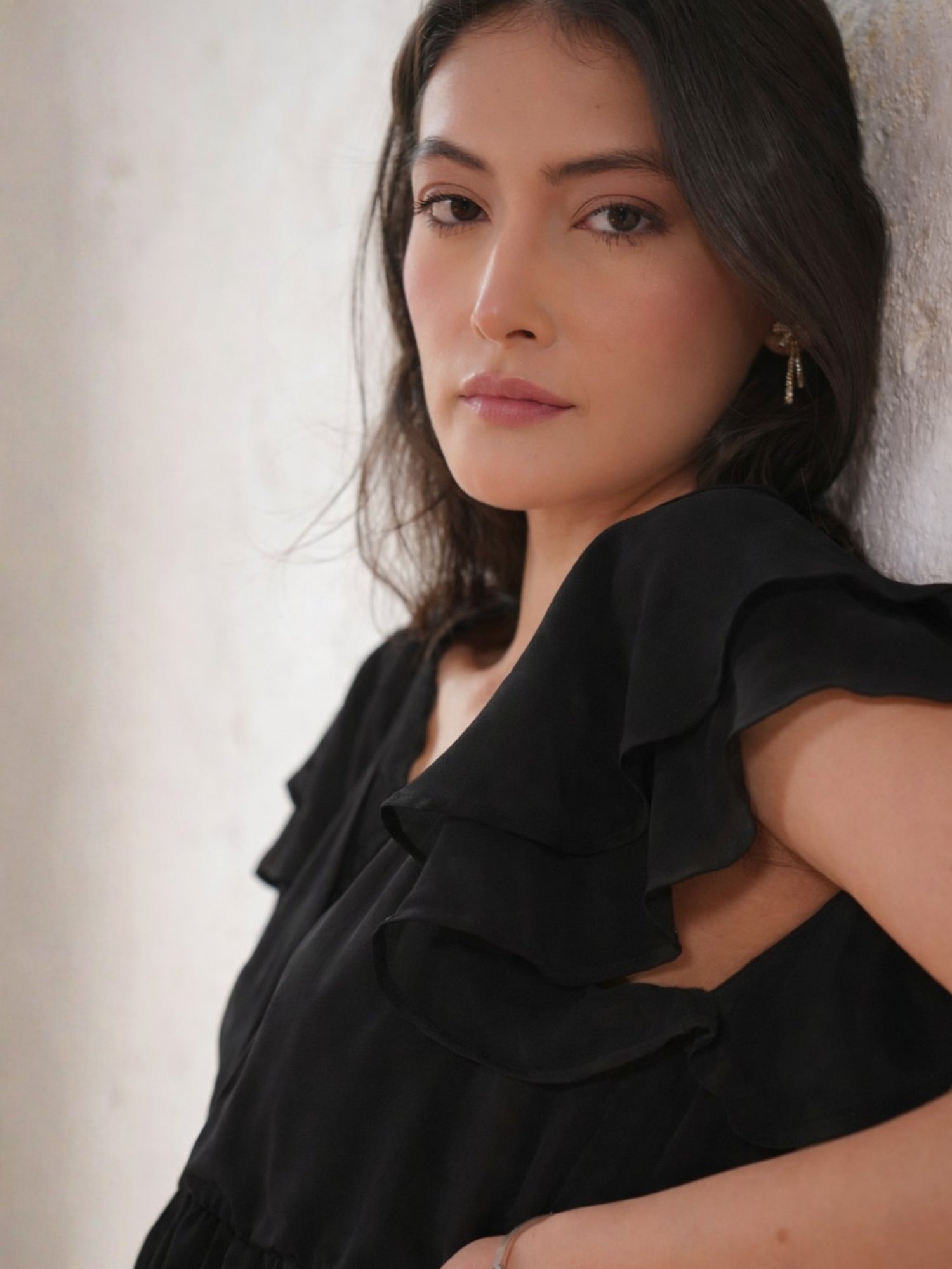 Chloe Black Lace Detail Tie Waist Maxi Dress