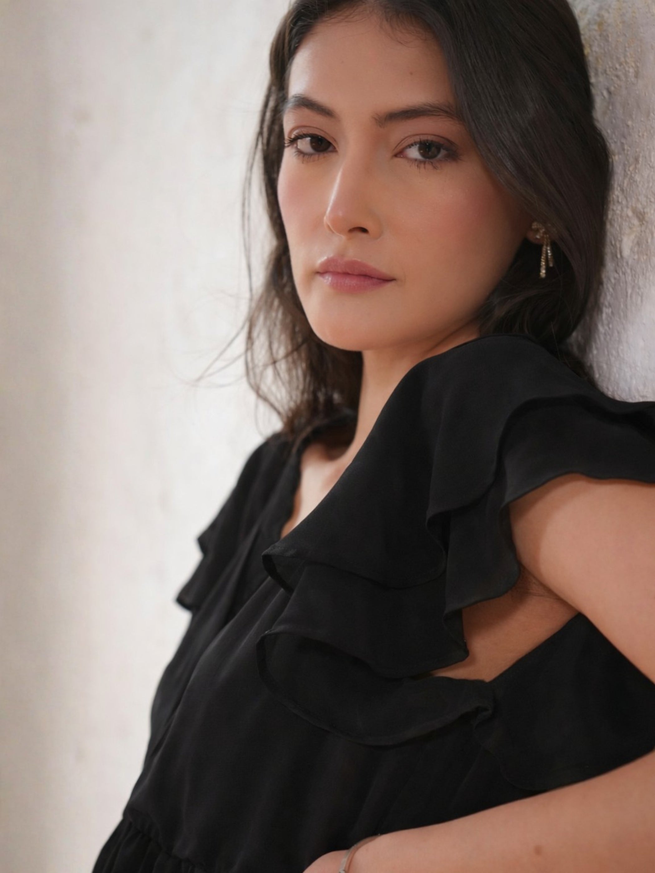 Chloe Black Lace Detail Tie Waist Maxi Dress