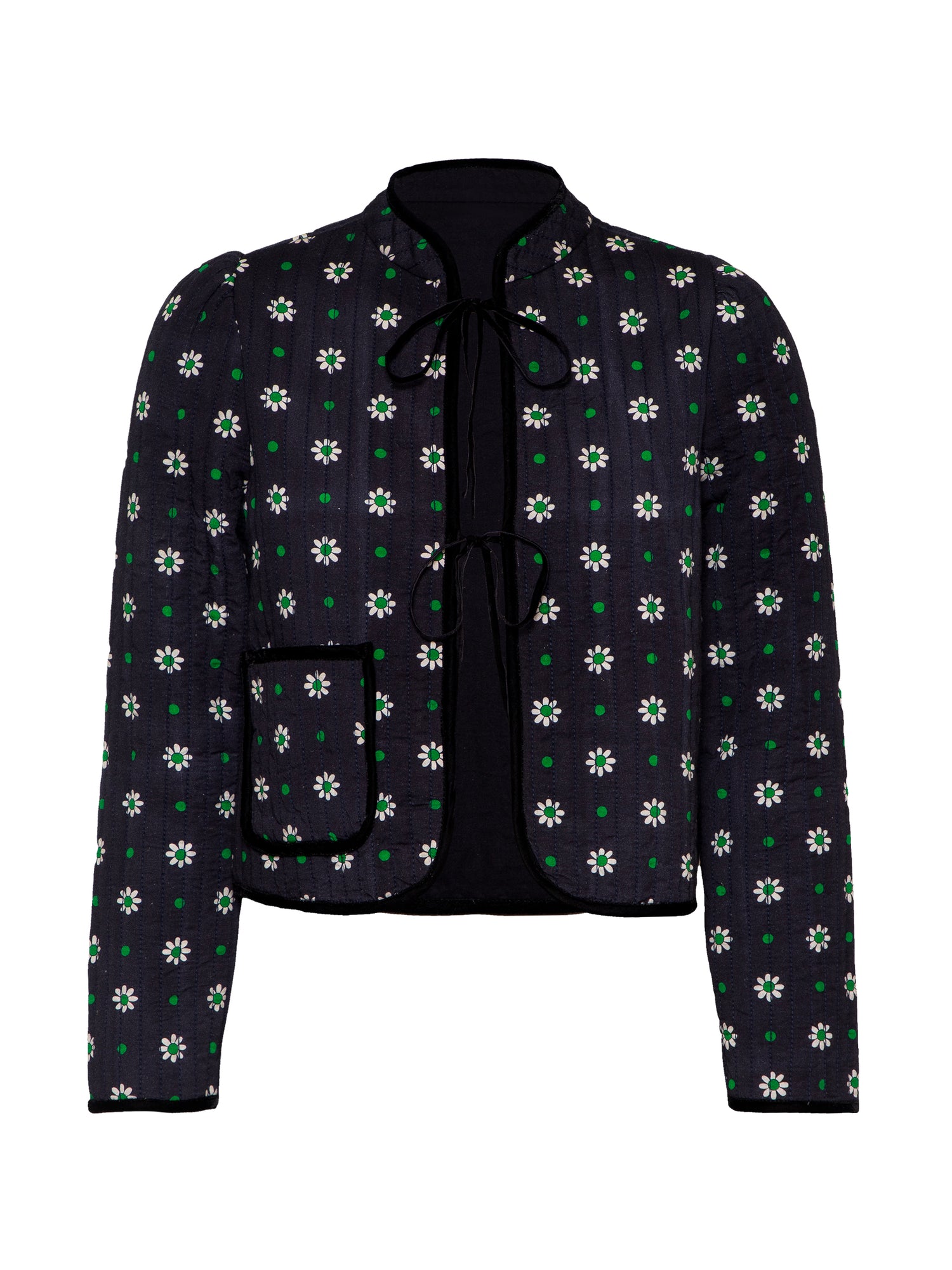 Joyce Black Daisy Print Velvet Edge Jacket