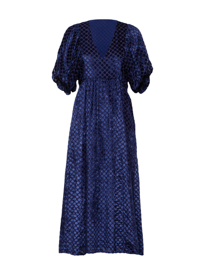 Margot Navy Velvet Spot Maxi Dress