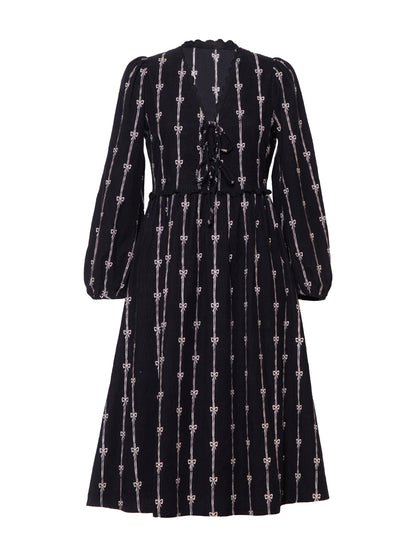 Beatrix Black Cord Embroidered Midi Dress