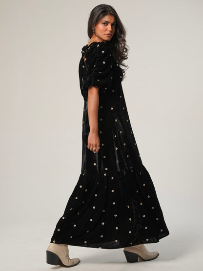 Mila Black Velvet Midi Dress