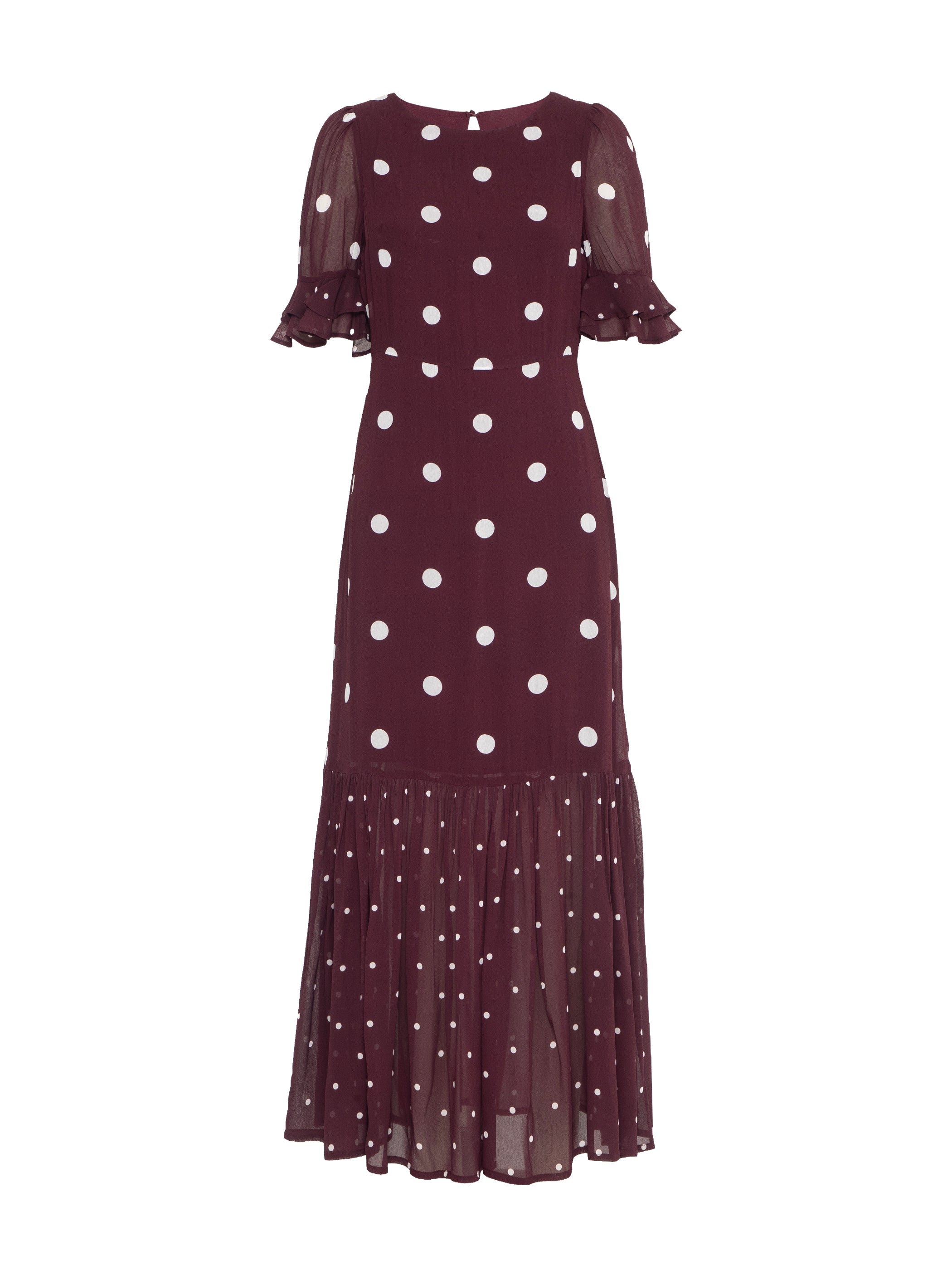 Saphi Chocolate Wine Spot Print Maxi Dress