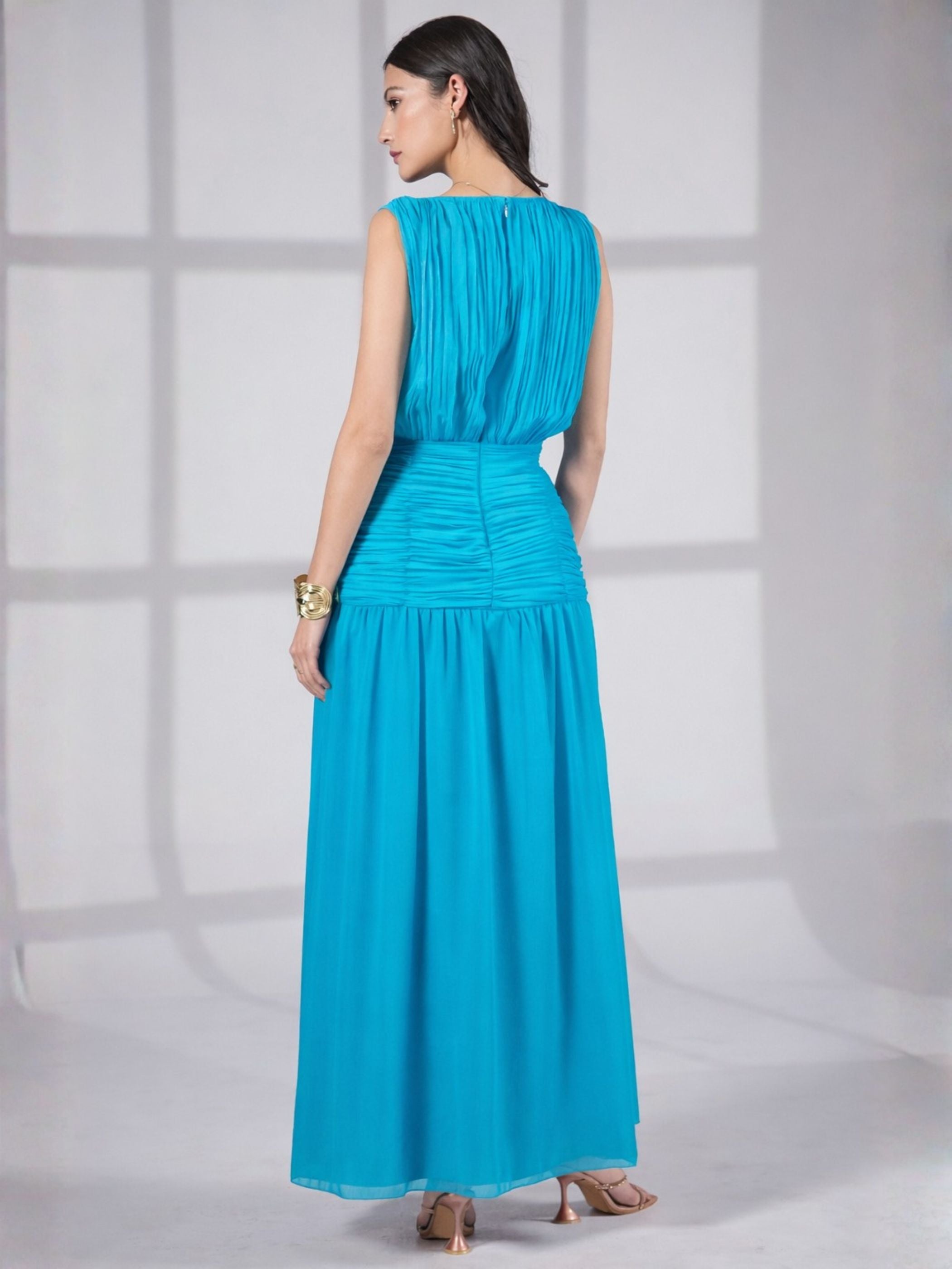 Amy Turquoise Blue Drape Tie Waist Maxi Dress