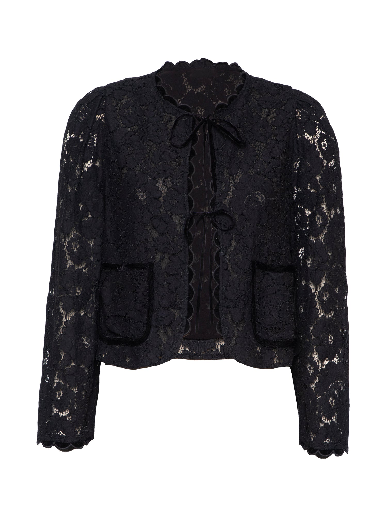Lina Black Lace Velvet Trim Jacket