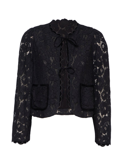 Lina Black Lace Velvet Trim Jacket