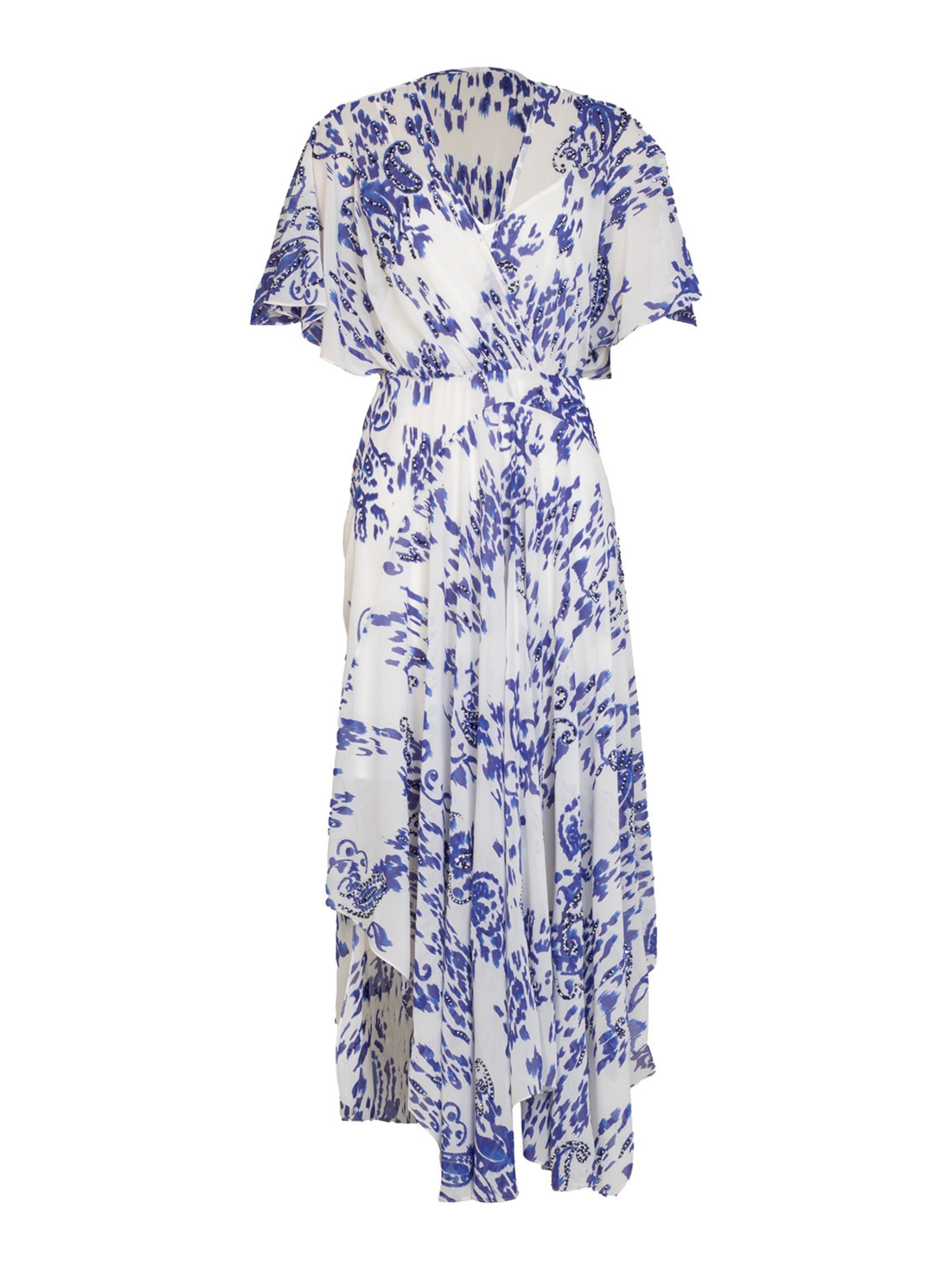 Mali Embellished Blue Drape Dress