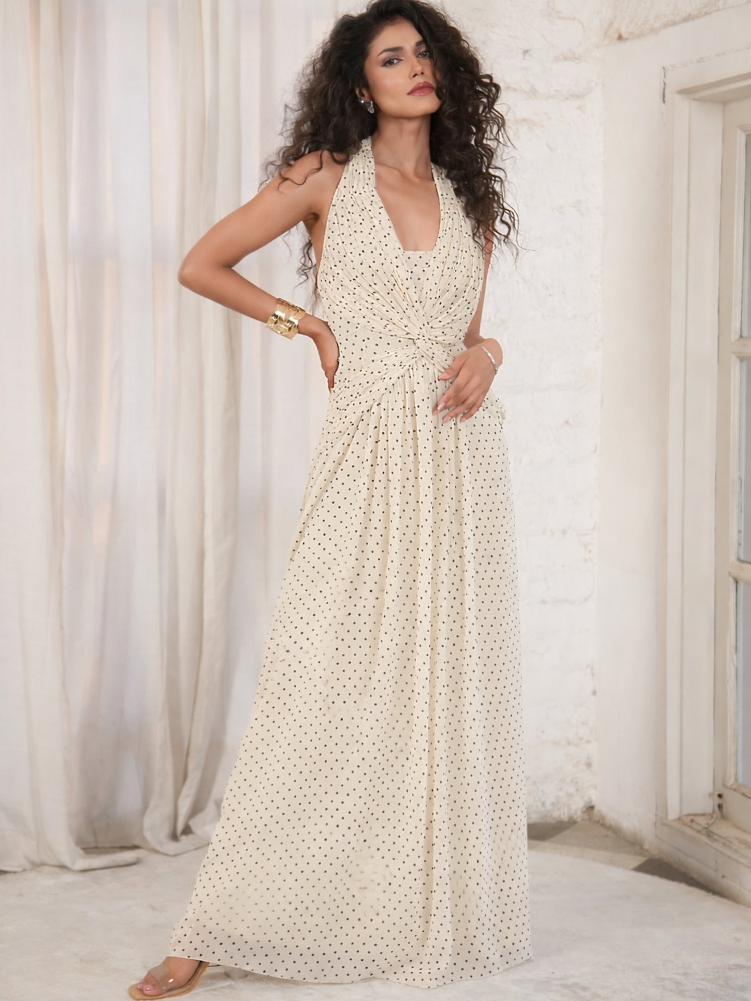 Sophi Spot Print Halter Neck Maxi Dress