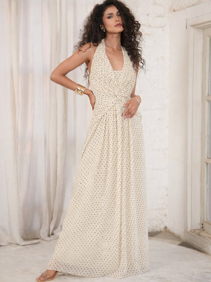 Sophi Spot Print Halter Neck Maxi Dress