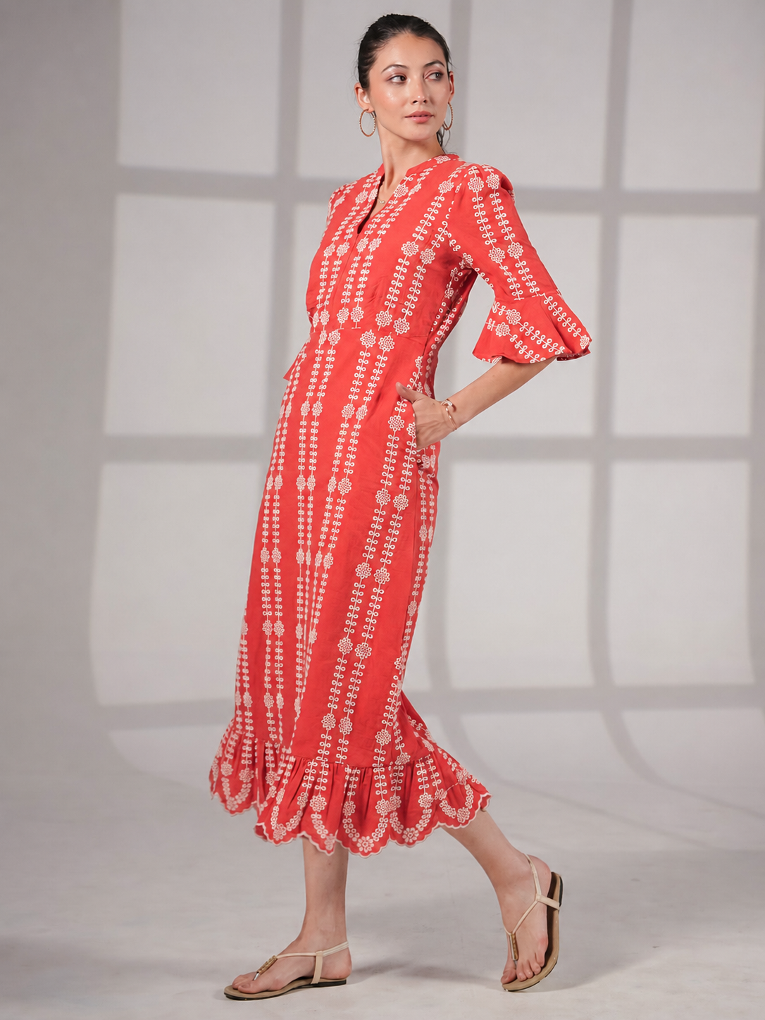 Cat Coral Embroidered Midi Dress