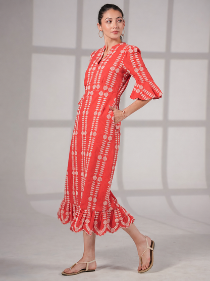 Cat Coral Embroidered Midi Dress