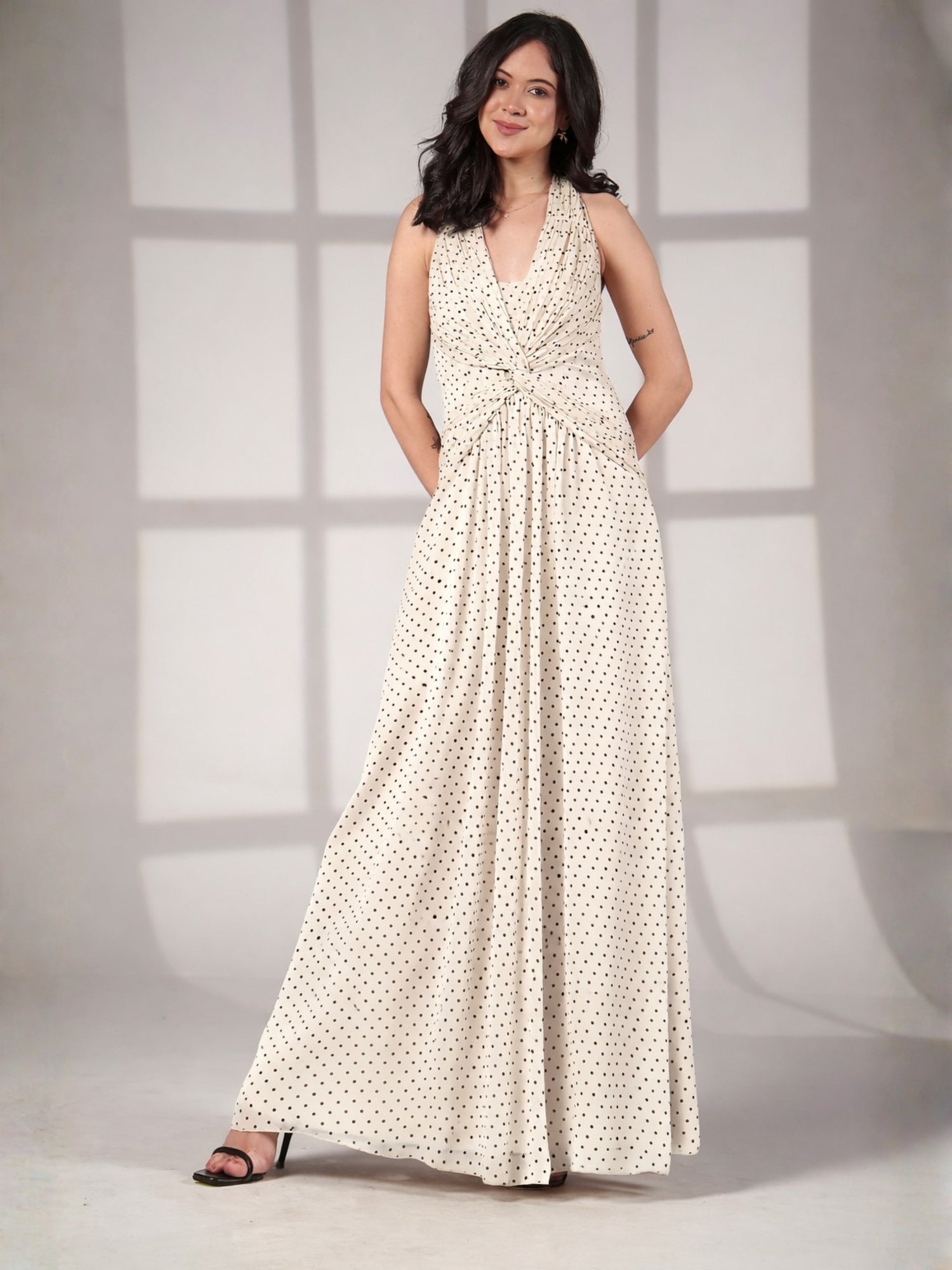 Sophi Spot Print Halter Neck Maxi Dress