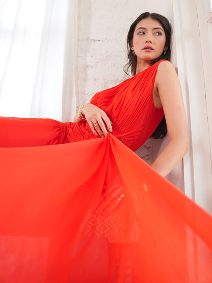 Amy Red Drape Tie Waist Maxi Dress