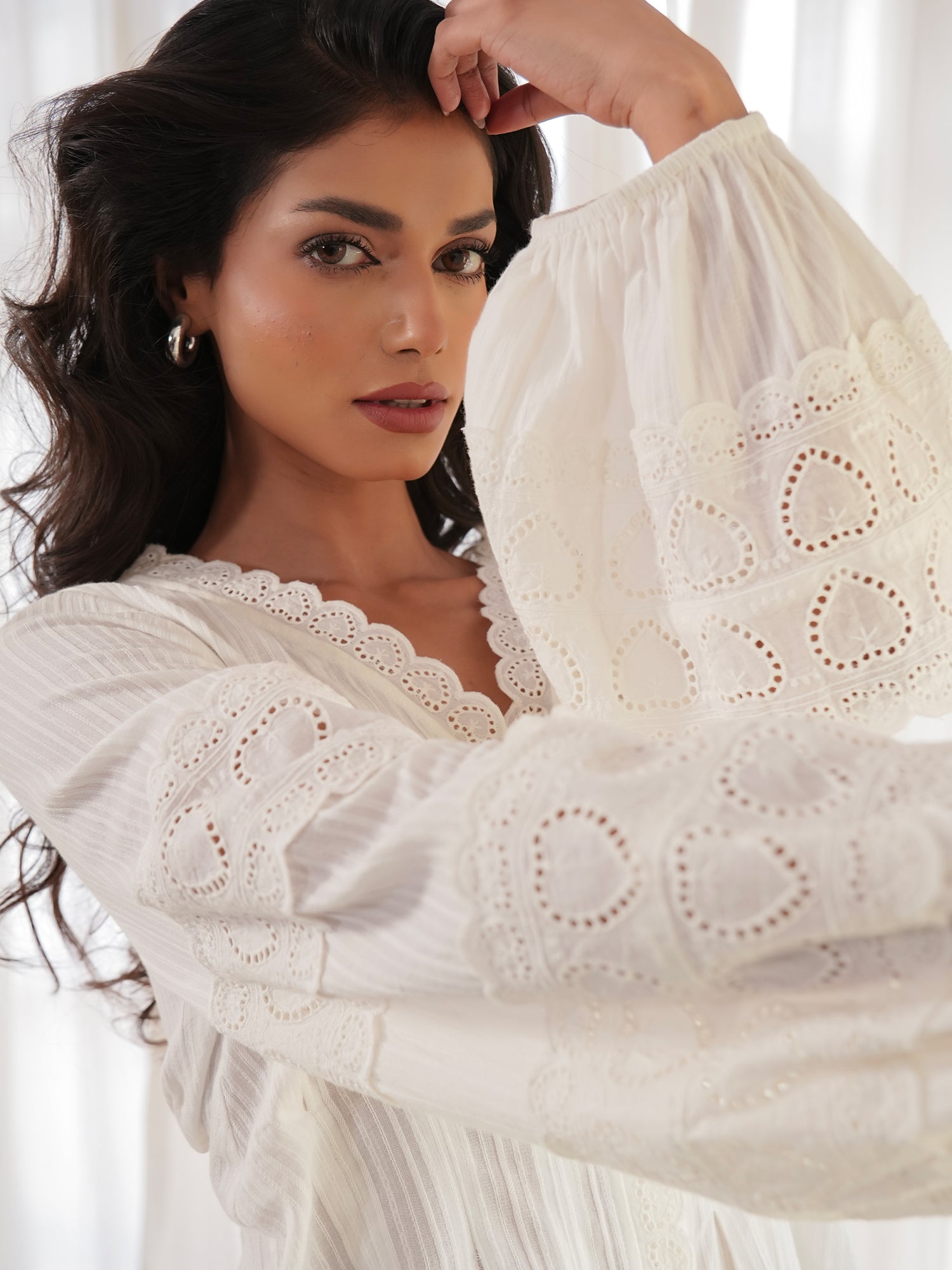 Harri White Cotton Heart Lace Blouse